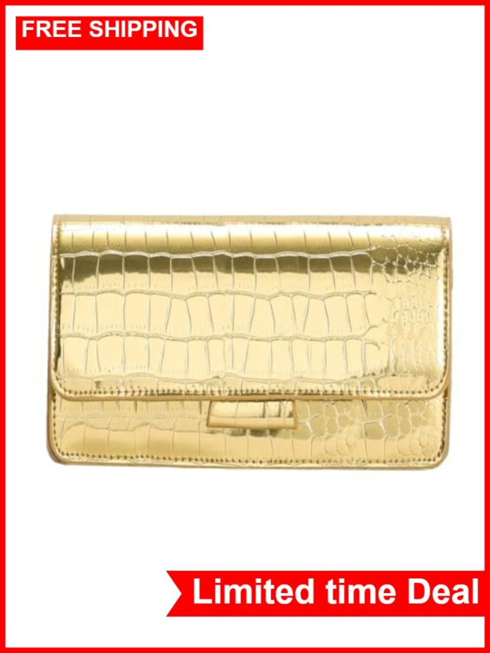 Faux Leather Croc Embossed Crossbody Bag Detachable Chain Strap Mini Purse